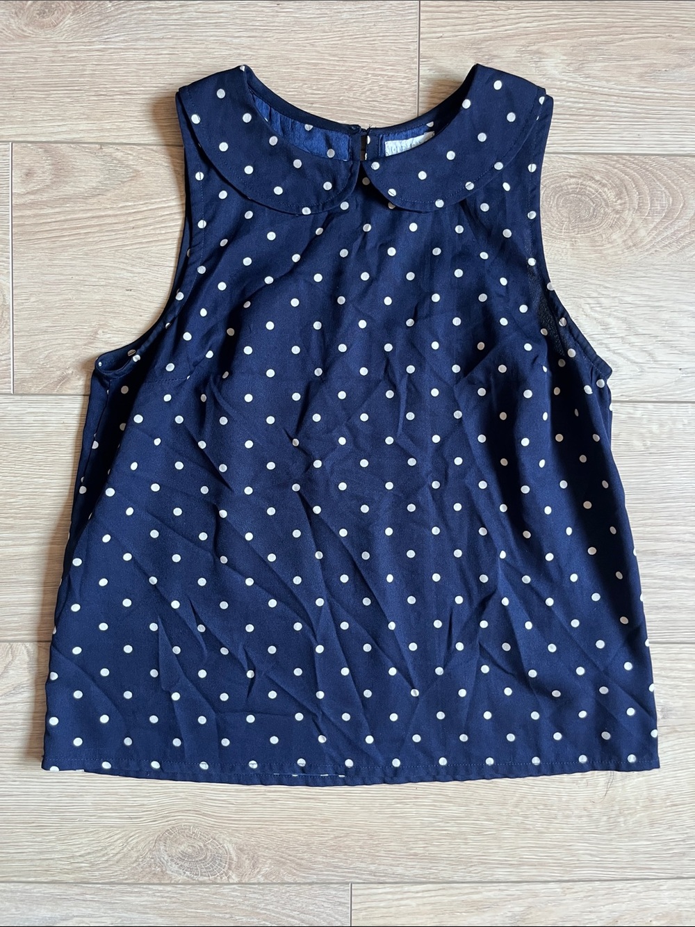 Mossimo Supply Co. Navy Blue Polka Dot Sleeveless Tank with Peter Pan Collar